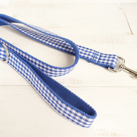 KFX-7657021 Blue Checked Expandable Polyester Pet Leash - Available in Multiple Sizes (XS to XL)