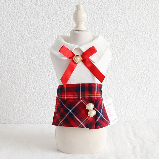 KFX-7670333 Plaid Skirt Dress for Women - Elegant England Style, Available in Red and Black, Sizes XS to XL