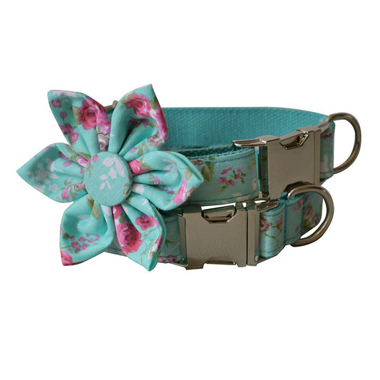 KFX-7672509 Flower Pattern Cotton Dog Collar and Leash Set for All Seasons