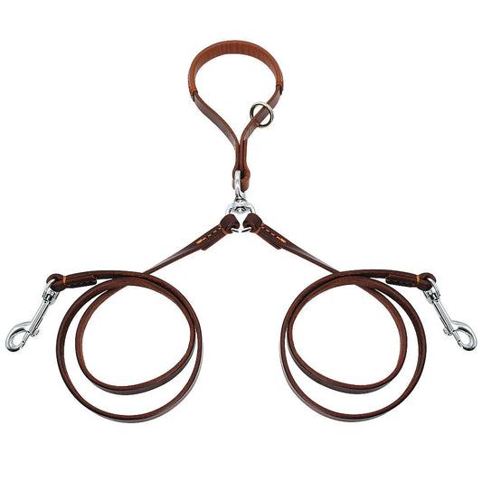 KFX-7678269 Double Handle Leather Dog Leash for Two Dogs - Tangle-Free, Hands-Free Control in Black or Brown