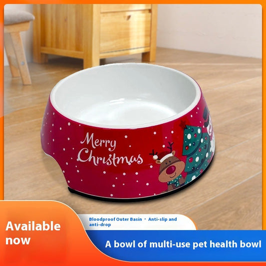 KFX-7680445 Stainless Steel Double Layer Pet Bowl for Dogs and Cats, Melamine Design, Multiple Sizes Available