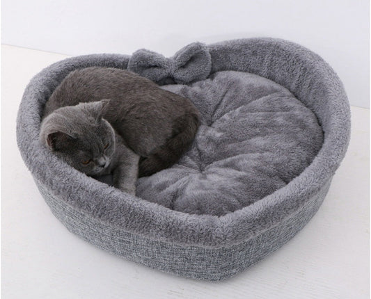 KFX-7694013 Cozy Heart-Shaped Pet Bed for Cats and Dogs - Soft Warm Cushion Nest for Puppies and Kittens