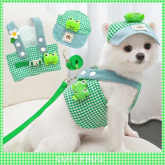 KFX-7697981 Frog and French Fries Patterned Pet Harness and Lead Rope Sets for Cats