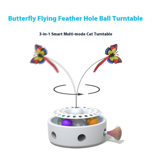 KFX-7729341 Three-in-One Electric Cat Turntable with Flying Feather Toy - Color Options: Pink, Blue, White