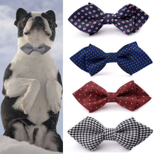 KFX-7730749 Elegant Adjustable Dog and Cat Bow Tie in Classic British Design - 12x5cm, Fits 25-48cm Neck