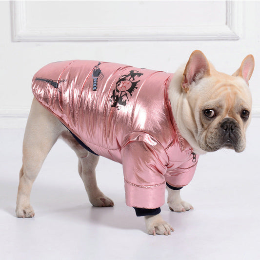 KFX-7732925 Reversible Cotton-Padded Dog Coat with Bright Leather Zipper in Multiple Colors and Sizes