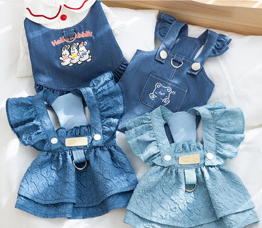 KFX-7744573 Classic Denim Pet Dresses for Small Dogs and Cats - Lightweight Summer Styles in Bundy Blue