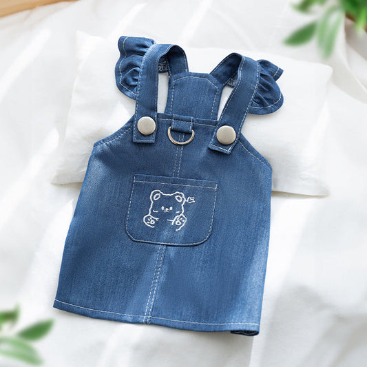 KFX-7744573 Classic Denim Pet Dresses for Small Dogs and Cats - Lightweight Summer Styles in Bundy Blue