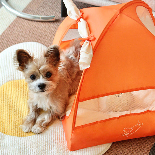 KFX-7760317 Portable Outdoor Pet Tent with Breathable Design and Cushion, Orange, Small Size