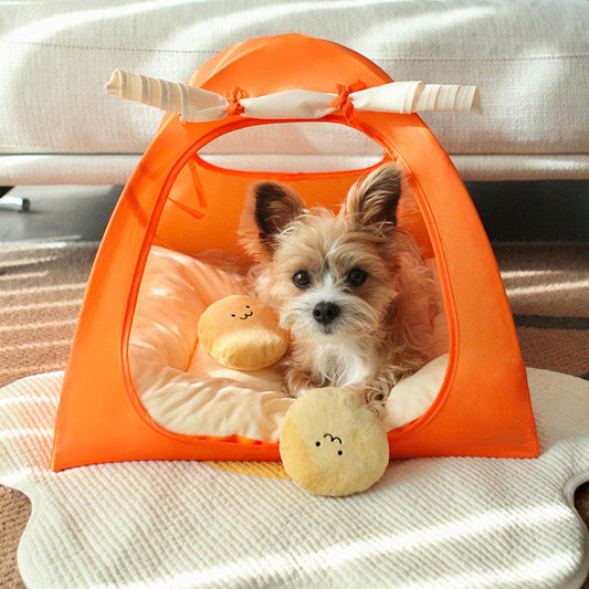 KFX-7760317 Portable Outdoor Pet Tent with Breathable Design and Cushion, Orange, Small Size
