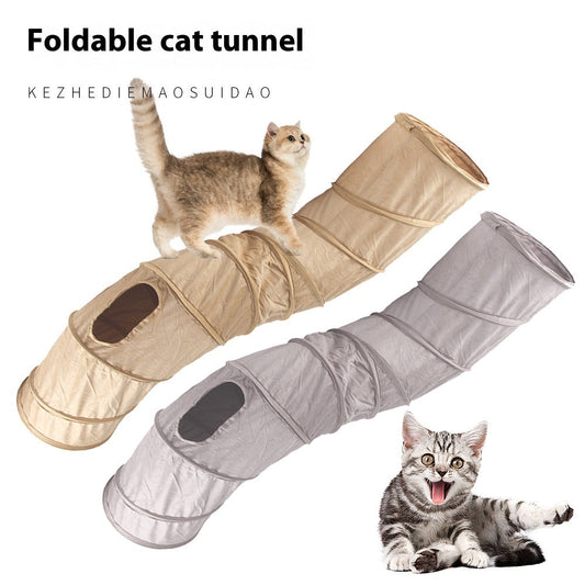 KFX-7760573 Foldable Suede Cat Tunnel Toy - Interactive Play for Cats in Gray and Khaki