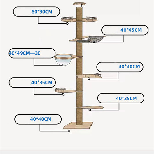 KFX-7770301 Stylish Solid Pine Cat Climbing Frame with Space Capsule and Hammocks
