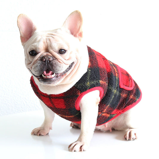 KFX-7777341 French Red Checkered Double Layer Vest for Dogs - Casual Two-Legged Clothing in Sizes XS-XXL
