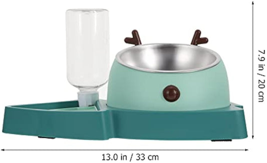 KFX-7780029 Automatic Slow Feeder Pet Bowl with Stainless Steel and Detachable Water Tray for Dogs and Cats