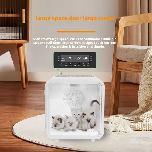 KFX-778579 Intelligent 66L Pet Dryer Box with PTC Heating, Low Noise, and Remote Control for Cat Grooming