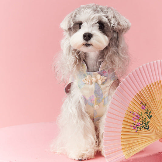 KFX-7787069 Pet Sleeveless Cheongsam Dress with Pendant for Small Dogs - Neo-Chinese Style Fashion
