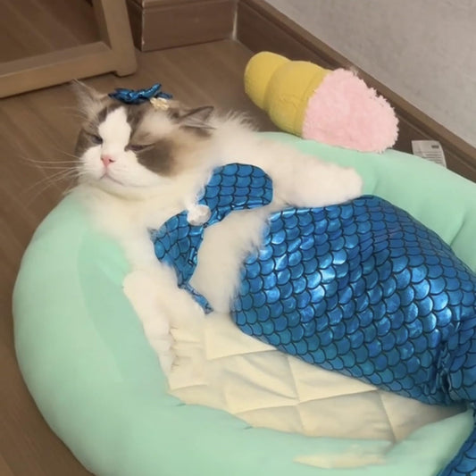 KFX-7787965 Pet Mermaid Fishtail Costume for Cats and Dogs - Cute Underwater Dress for Playtime and Photos
