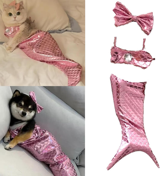 KFX-7787965 Pet Mermaid Fishtail Costume for Cats and Dogs - Cute Underwater Dress for Playtime and Photos
