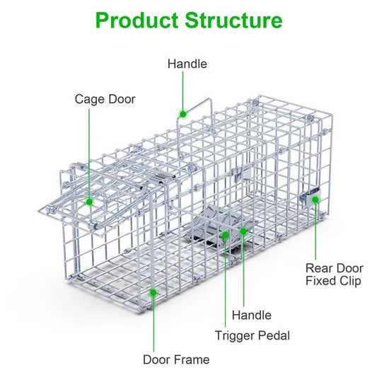 KFX-7791933 Humane Foldable Rat Trap Cage - Live Rodent Catcher with Galvanized Iron Construction
