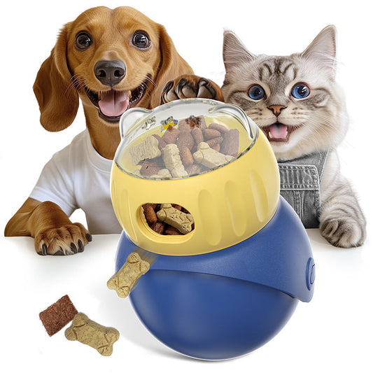KFX-7797821 Owl-Shaped Self-Service Food Dispensing Puzzle Toy for Cats - Morandi Yellow and Blue