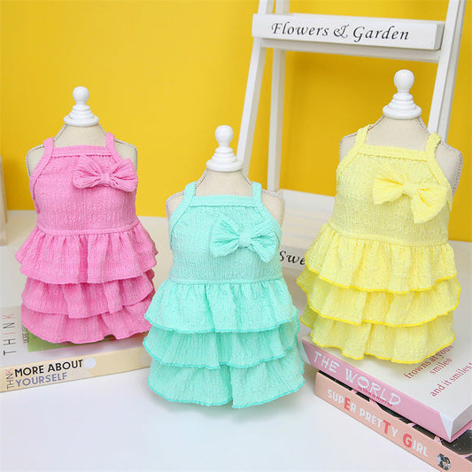 KFX-7801405 Candy Layered Skirt Dress for Small Dogs - Available in Rose Red, Yellow, and Water Green