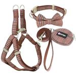KFX-7801789 Plaid Cotton Pet Leash and Collar Set with Snack Bag for All Dog Breeds