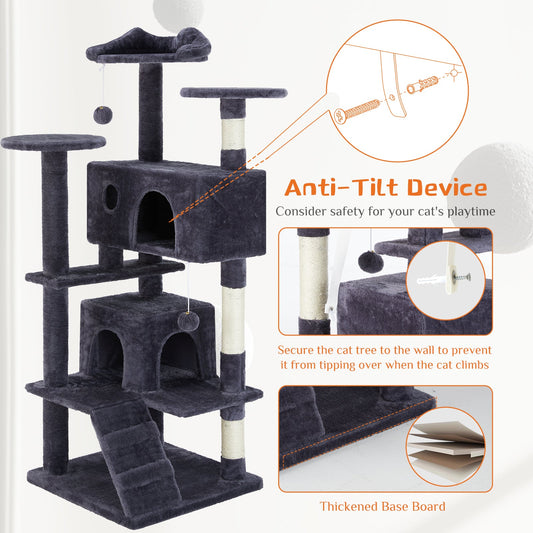 KFX-7803069 Multi-Functional Cat Treehouse with Climbing Frame - Beige & Deep Blue Options, 50x50x135 cm