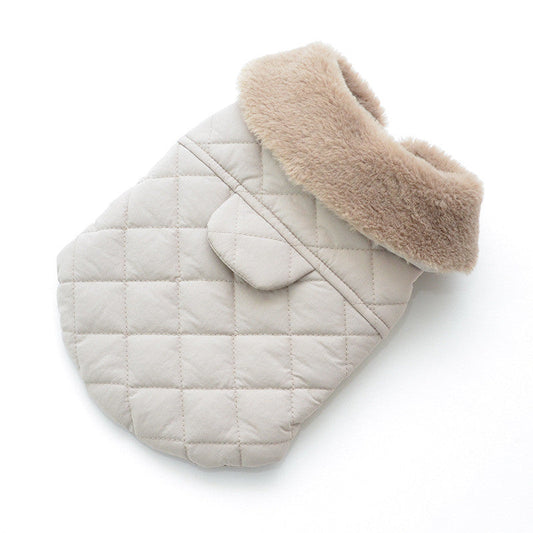 KFX-7804221 Cotton Pet Vest with Fur Collar in Gray and Pink Options for Winter Warmth