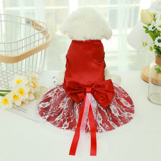 KFX-7810109 Pet Wedding Dress with Bowknot - Thin Skirt for Dogs in Multiple Colors and Sizes