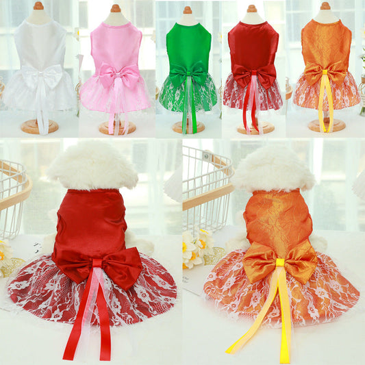 KFX-7810109 Pet Wedding Dress with Bowknot - Thin Skirt for Dogs in Multiple Colors and Sizes