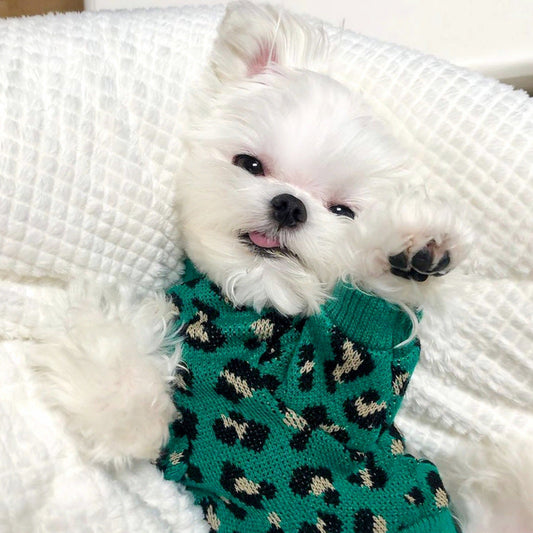 KFX-7813309 Knitted Sleeveless Leopard-Print Sweater for Small Dogs and Cats