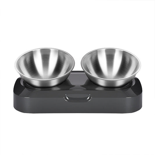 KFX-7815485 Adjustable Angle Stainless Steel Pet Bowl with Non-Slip Base for Cats and Small Dogs - Single and Double Options