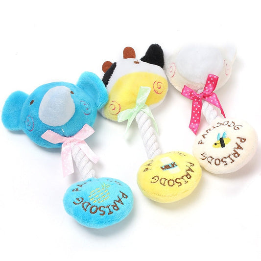 KFX-7819453 Plush Sound Toy with Cotton Rope for Dogs - Frog, Cow, and Bear Designs
