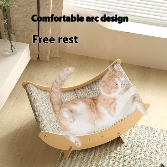 KFX-7839805 Cat House Hammock with Scratching Board and Toy for Cats, Moon Nest Design, Made of High-Density MDF Corrugated Paper