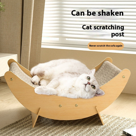 KFX-7839805 Cat House Hammock with Scratching Board and Toy for Cats, Moon Nest Design, Made of High-Density MDF Corrugated Paper