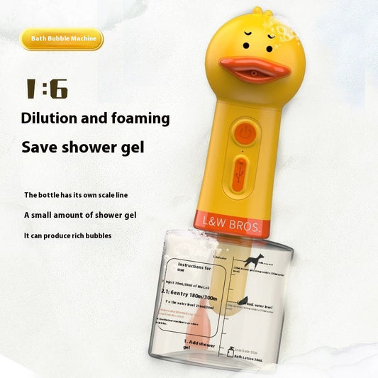 KFX-7840189 Small Yellow Duck Bath Bubble Machine with 400ml Capacity and Shower Gel