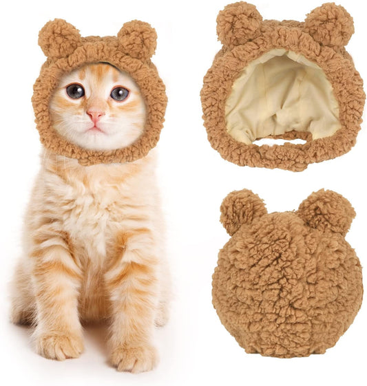 KFX-7853501 Warm and Soft Cat Bear Hat Costume - Cozy Headwear for Small Pets