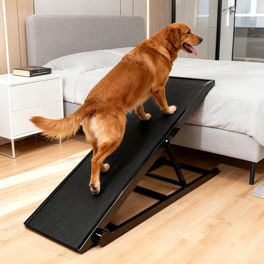 KFX-7859261 Folding Wooden Dog Ramp for Couch or Bed with Anti-Slip Rubber Mat & Safety Side Rails