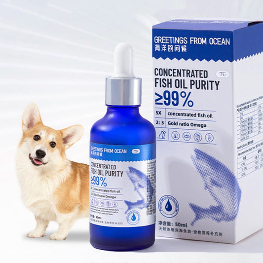 KFX-7859645 Premium Deep Sea Fish Oil Supplement for Healthy Coat in Small & Medium Dogs and Cats - 50ml