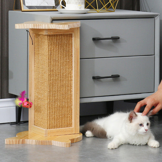 KFX-7859773 Wooden Cat Scratching Post - 45cm Tall Furniture Protector and Claw Sharpener