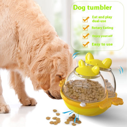KFX-7870141 Yellow and Lake Blue TPR Tumbler Dog Food Feeder Toy for Pets