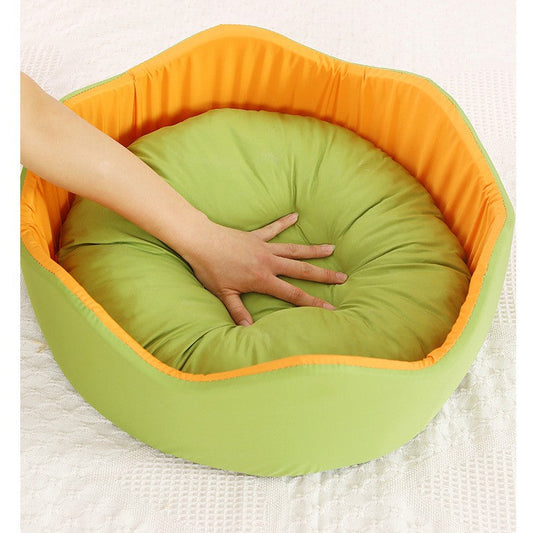 KFX-7882685 Breathable Ice Silk Nest Pet Dog Bed in Green-Orange and Blue-Pink, Multiple Sizes Available