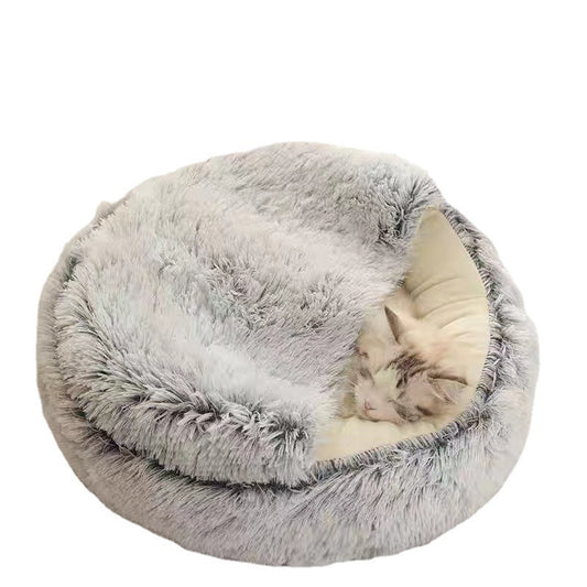 KFX-7890621 Cozy Semi-Closed Cat Bed for Small Dogs - Long Velvet Cover, Winter-Ready, Available in Multiple Colors and Sizes
