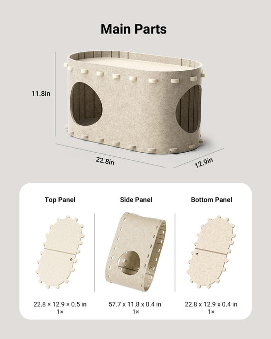 KFX-7893821 Cozy Enclosed Cat Bed Cave with Scratch-Resistant Design and Foldable Tunnel for Indoor Cats