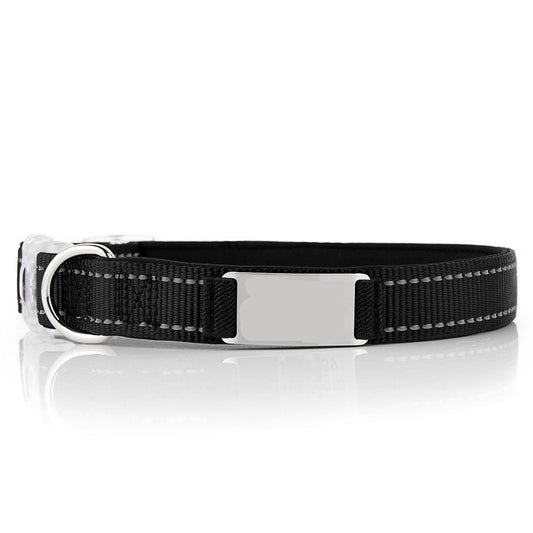 KFX-7894333 Customized Reflective Nylon Dog Collar with Neoprene Padding and Stainless Steel Tag
