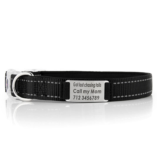 KFX-7894333 Customized Reflective Nylon Dog Collar with Neoprene Padding and Stainless Steel Tag