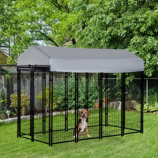 KFX-7895997 Outdoor Dog Kennel with Roof - Spacious 32 sq. ft Secure Activity Area for Large Dogs, Rust-Resistant Construction