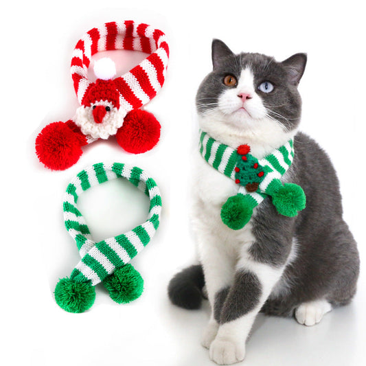 KFX-7900093 Knitted Woolen Striped Christmas Scarf for Pets in Red and Green