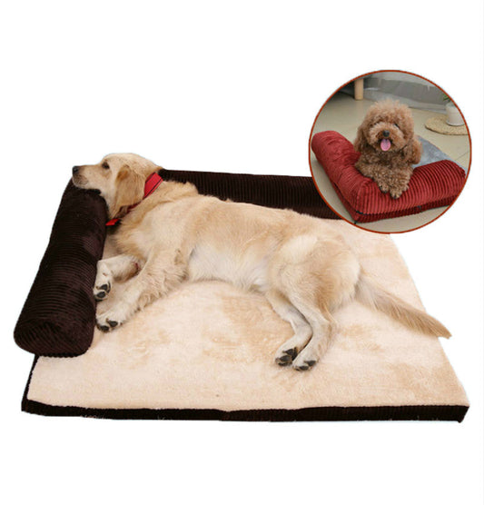 KFX-7902141 Corduroy Pet Sofa Bed with Non-Slip Base and High-Density Sponge Padding for Comfortable Resting