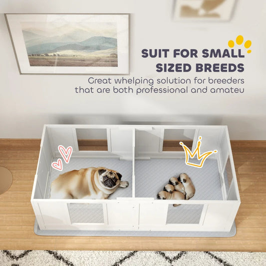 KFX-7909309 Double Room Whelping Box for Small Dogs with Waterproof Pad